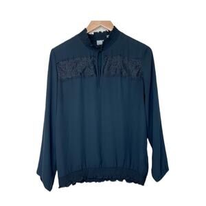 SOHO New York & Co. blouse small black lace smocked high neck whimsygoth Y2k